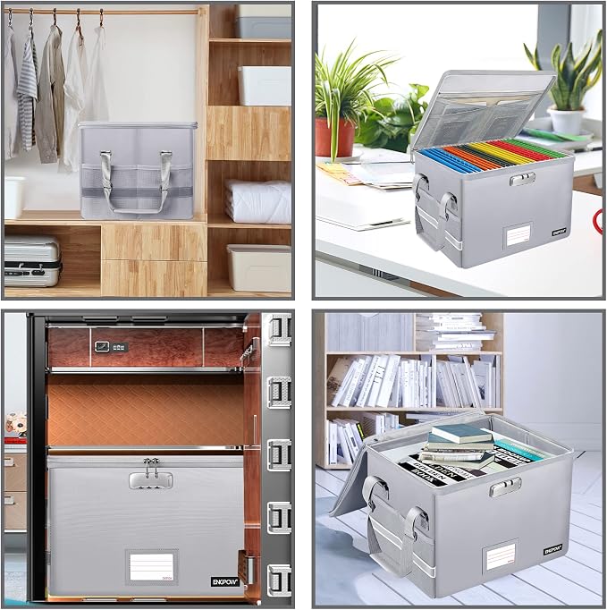 ENGPOW File Box with Lock, Fireproof Document Box with Zipper＆Pockets, - Image 3