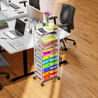 Simple Trending 12 Tier Rolling File Cart, Wood Desk File Organizer - Image 2