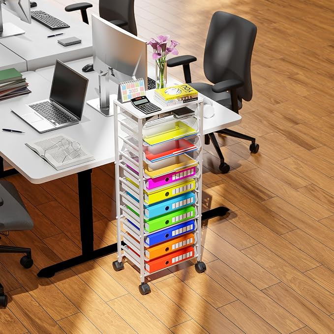 Simple Trending 12 Tier Rolling File Cart, Wood Desk File Organizer - Image 2