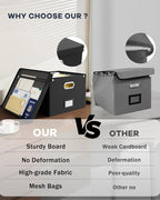 2 Pack File Organizer Box with Lid, Large Hanging Filing Box with Mesh Pocket - Image 4
