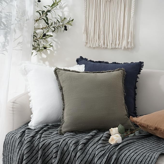 Foindtower Set of 2 Decorative Linen Fringe Throw Pillow Covers Cozy Farmhouse - Image 5