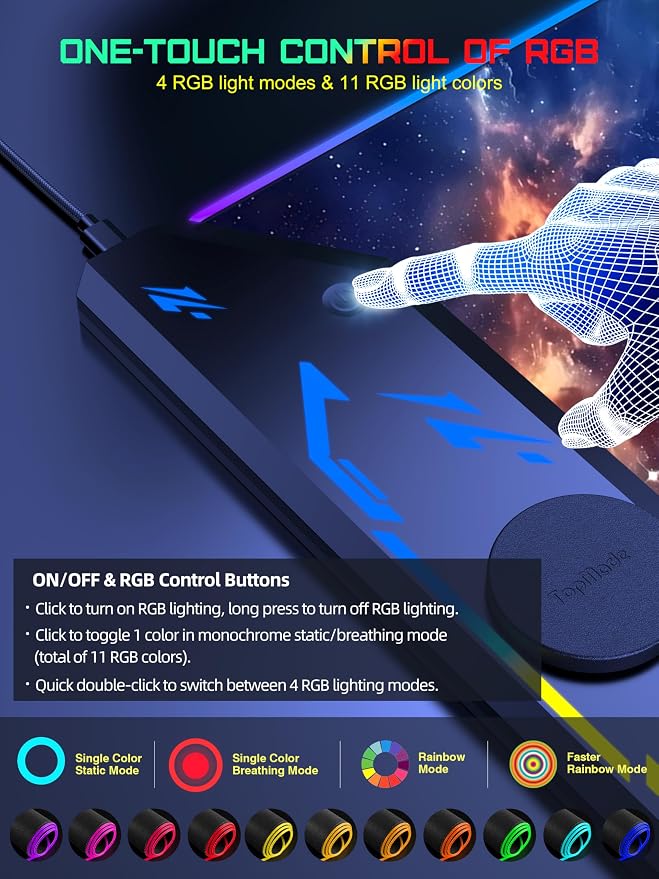 TopMade Wireless Charging Mouse Pad, RGB Gaming Mousepad, 35.4" x 15.8" Extra - Image 4