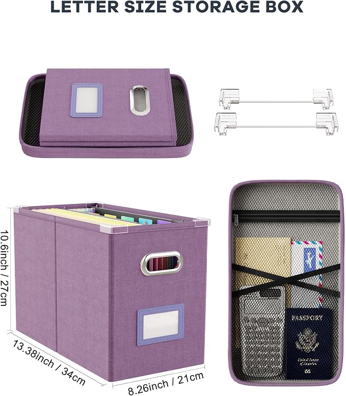 Oterri File Organizer With Lid, Hanging Filing Box With Mesh Pocket, Document - Image 2