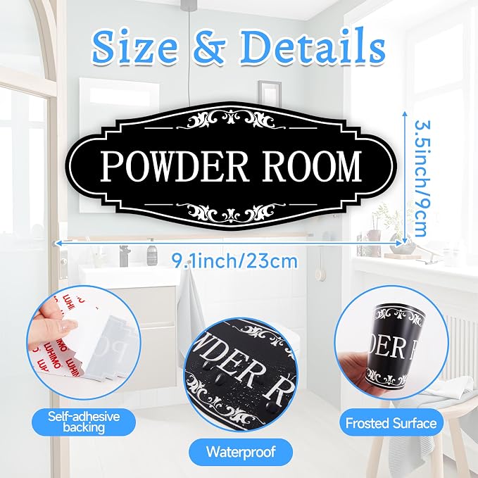 Powder Room Sign Sticker for Business and Home，Self-adhesive Cute Powder Room - Image 8