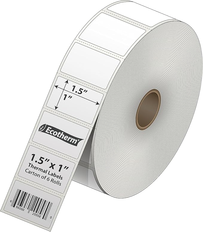 1.5" x 1" Thermal Labels | 6 Rolls | 11400 Labels | fits Zebra, Offnova Thermal - Image 2