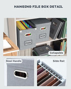Oterri File Organizer Box with Lid, Hanging Filing File Box with Mesh Pocket - Image 5