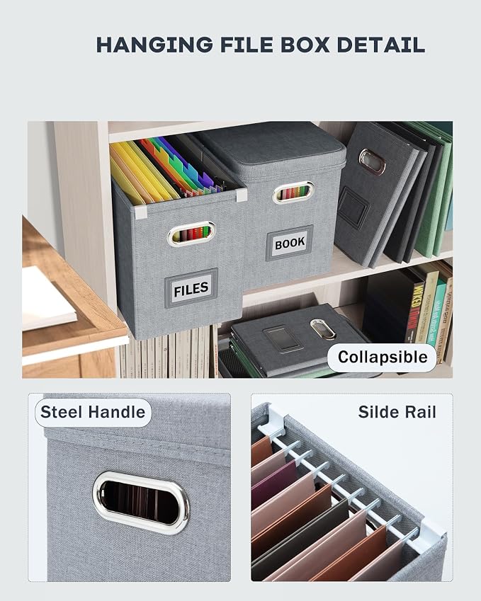 Oterri File Organizer Box with Lid, Hanging Filing File Box with Mesh Pocket - Image 5
