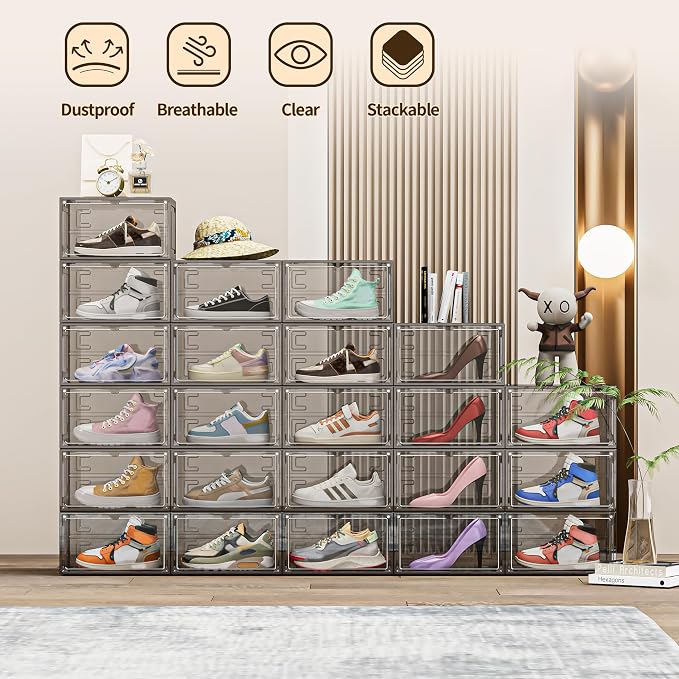 TOFWOF 10 Pack XX Large Shoe Organizer, Heavy-Duty Hard Thicken Plastic Clear - Image 2