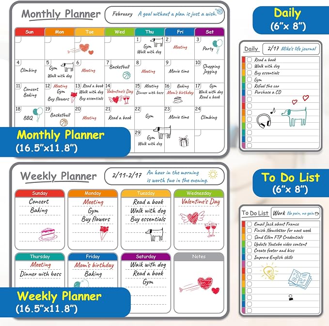 4-Pack Non-Magnetic Dry Erase Calendar Board Set – Monthly, to-Do List Planner - Image 2