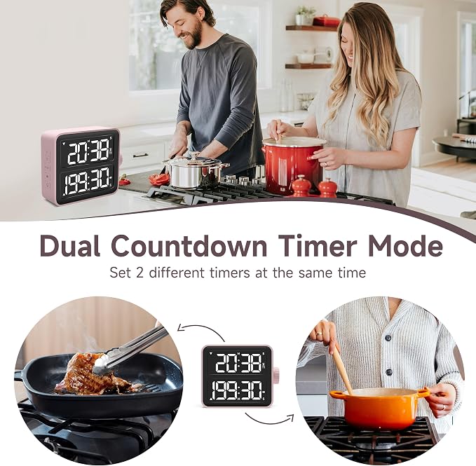 VEWINGL Dual Kitchen Timer Digital – 2-Channel Cooking Timer - Image 2