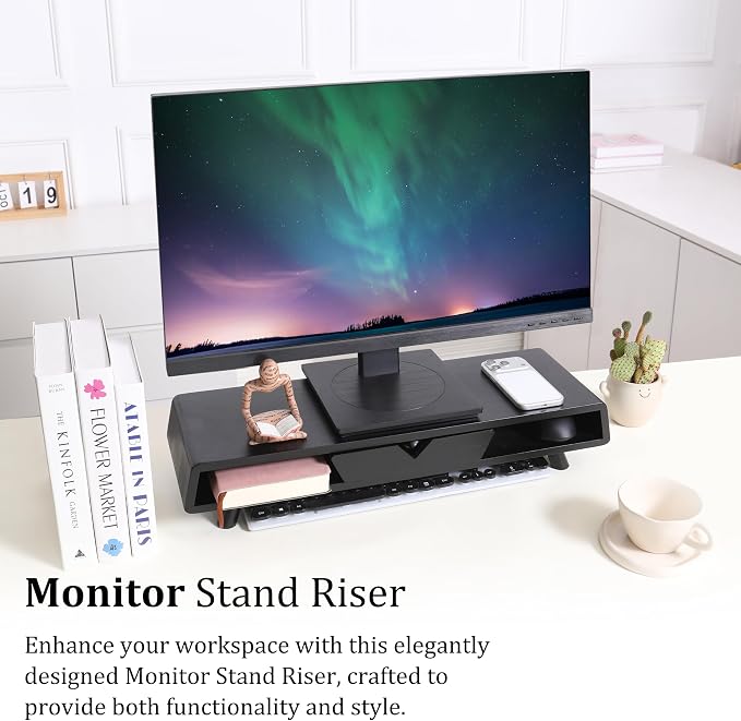 Homerays Monitor Stand with Drawer, Exquisite Computer Monitor Stand - Image 5