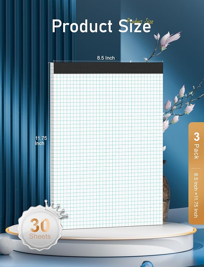 Zaviko Grid Paper Pads 8.5 x 11, 3 Pack, 4x4 Blue Quad Graph Paper Pads 8.5 x 11 - Image 2
