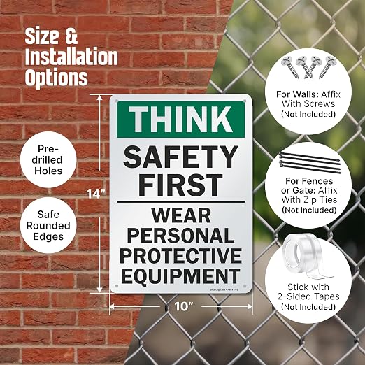 SmartSign - S-2917-AL-14 "Think Safety First - Wear Personal Protective - Image 6