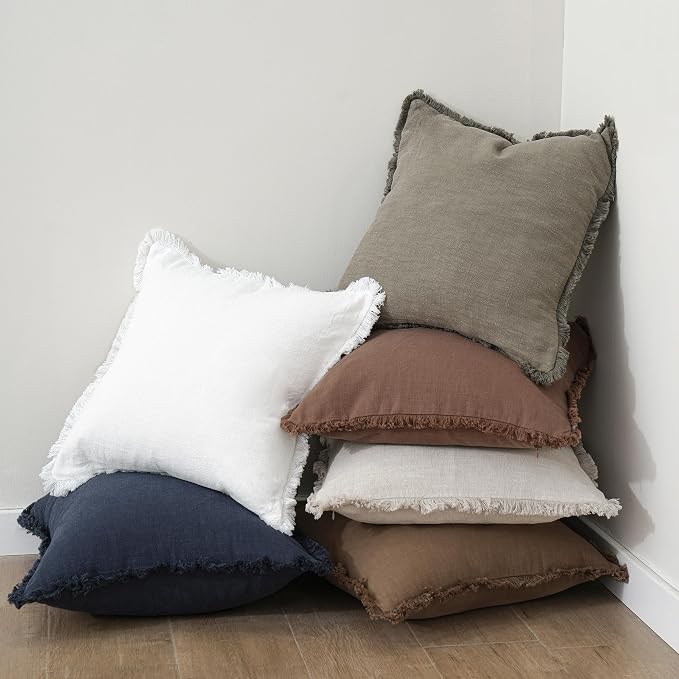 Foindtower Set of 2 Decorative Linen Fringe Throw Pillow Covers Boho Farmhouse - Image 6