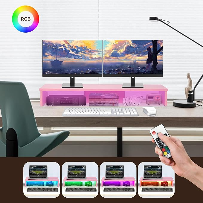 TV Riser Stand with LED Lights, 42.5" Super Large Monitor Stand Riser, Tabletop - Image 3