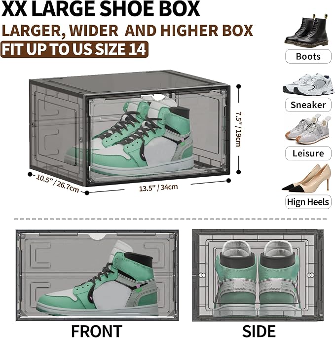 TOFWOF 10 Pack XX Large Shoe Organizer, Heavy-Duty Hard Thicken Plastic Clear - Image 5
