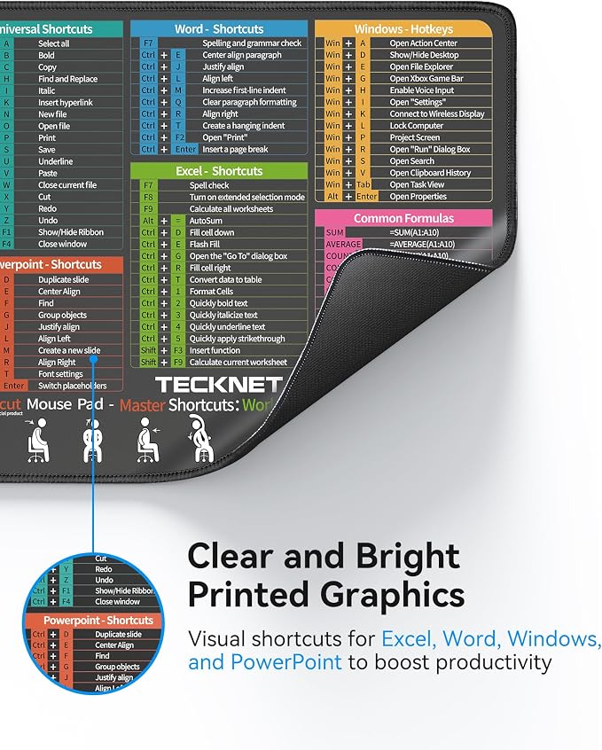 TECKNET Shortcut Mouse Pad for Excel Word PowerPoint Windows, Non-Slip - Image 4
