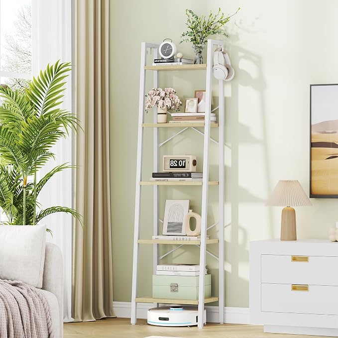 Hzuaneri Ladder Shelf, Bookshelf Bookcase, Freestanding Corner Storage Shelve by Hzuaneri