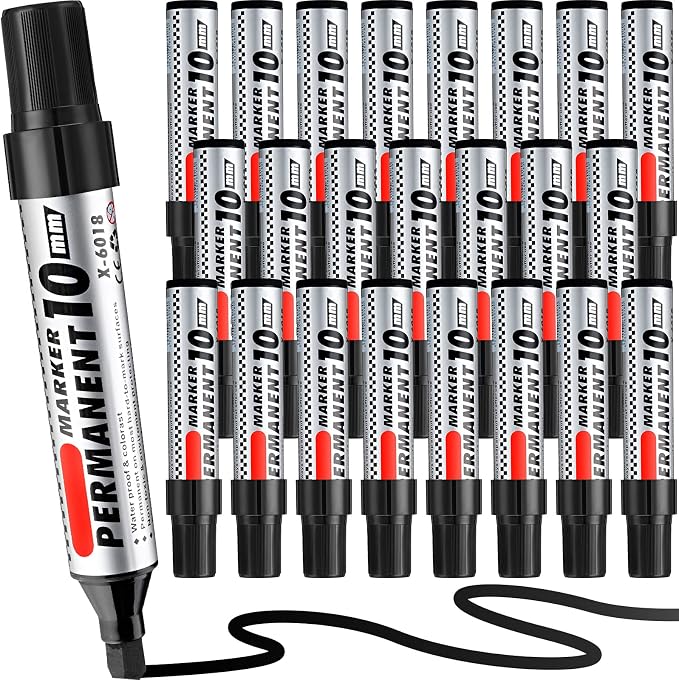 Thenshop 24 Pack Jumbo Permanent Markers Bulk: Large Chisel Tip Permanent by Thenshop