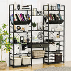 NUMENN Triple Wide 6 Tier Bookshelf, Adjustable Rustic Industrial Style Book - Image 2