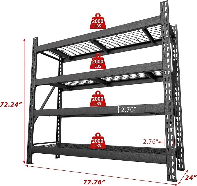 Yardenaler 8000LBS 78 "W x 24 "D x 72 "H Garage Shelving, 4-Tier Industrial - Image 2