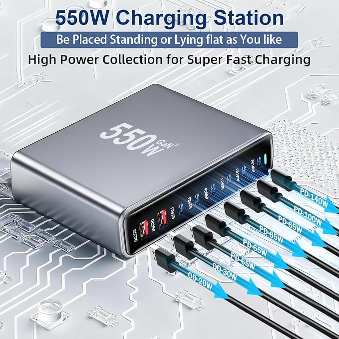 550W USB C Fast Charger Block, PD3.1 140W 8 Port USB Charging Station, GaN Ⅲ - Image 3