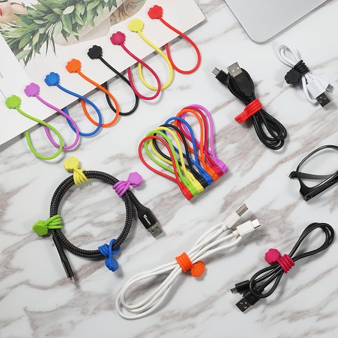 SOOOEC Magnetic Cord Ties, 16 Pack 7.2" Snap on Magnetic Cable Ties Cute Cloud - Image 2