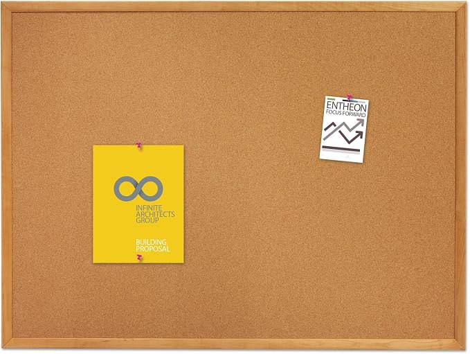 Quartet Cork Board, Bulletin Board, Oak Finish Frame - Image 5