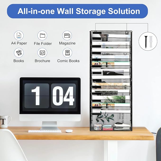 EasyPAG Wall File Holder 14 Tier Mesh Hanging Folder Organizer - Image 4