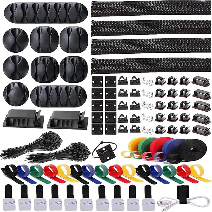 ELII 300PCS Cable Management Kit, 4 Cable Sleeve 35 Cable Clips by OfficeArtCraftsProducts