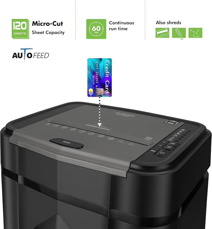 Aurora Professional Grade AU125MA 120-Sheet Auto Feed High-Security Micro-Cut - Image 2