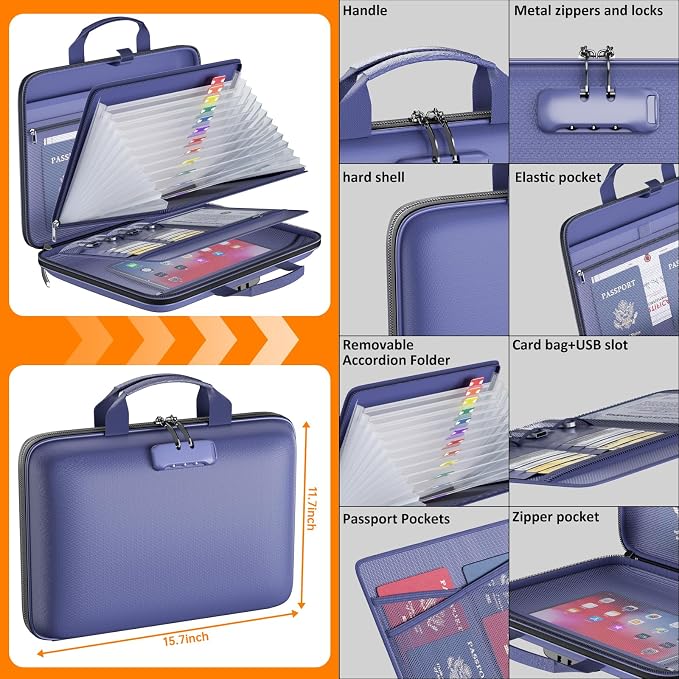 Fireproof File Organizer with Lock, Hard-Shell Case Fireproof Document Box with - Image 4