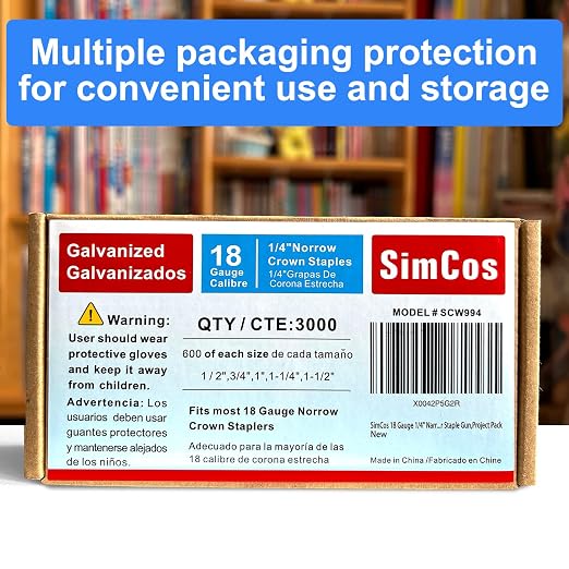 SimCos 18 Gauge 1/4" Narrow Crown Staples, Galvanized Assorted Sizes - Image 4