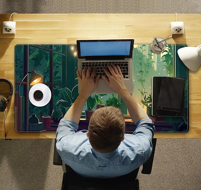 Cute Green Lofi Desk Mat Plants Mouse Pad Anime Forest Aesthetic Nature Desk Pad - Image 4