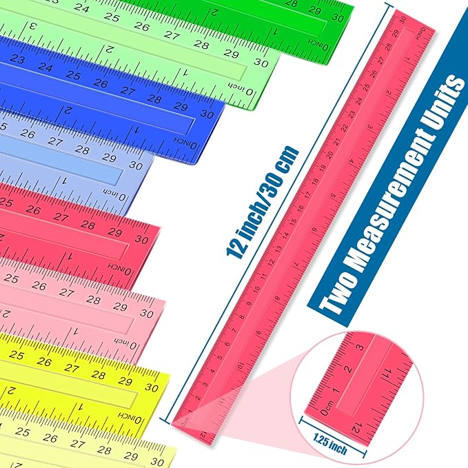 Ruler, 64 Packs 12 Inch Clear Plastic Assorted Color Metric Bulk Rulers - Image 3