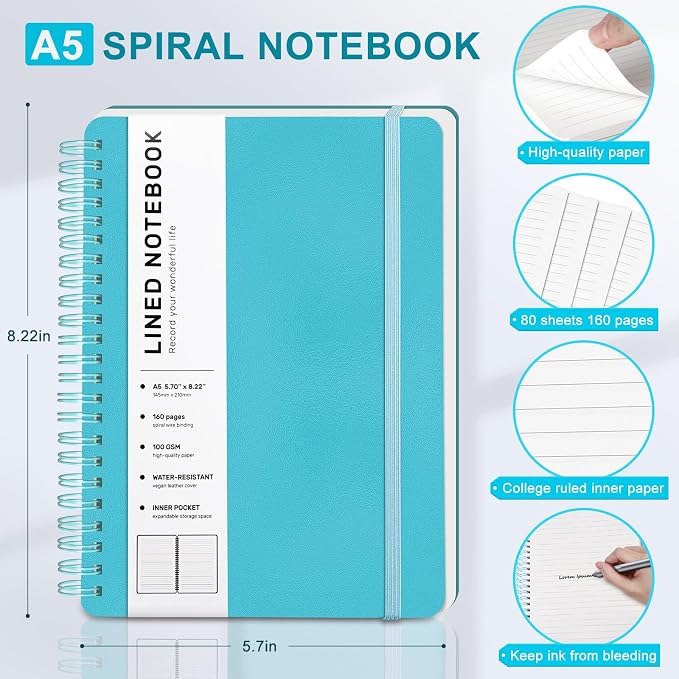 Light Blue Lined Spiral Journal Notebook - Image 2