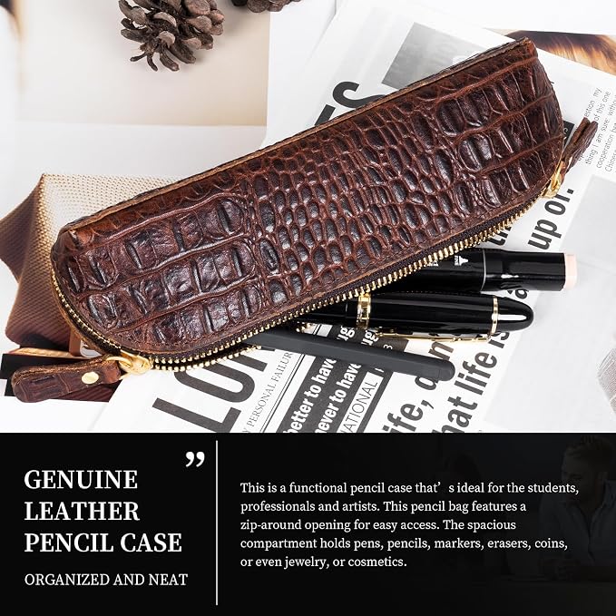 Gexmil Genuine Leather Pen Case, Full Grain Leather Pencil Holder, Hand-made - Image 6