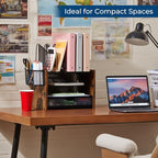 Y YOMA Wooden Desk Organizer, 4-Tier Mesh Desk Organizer - Image 7