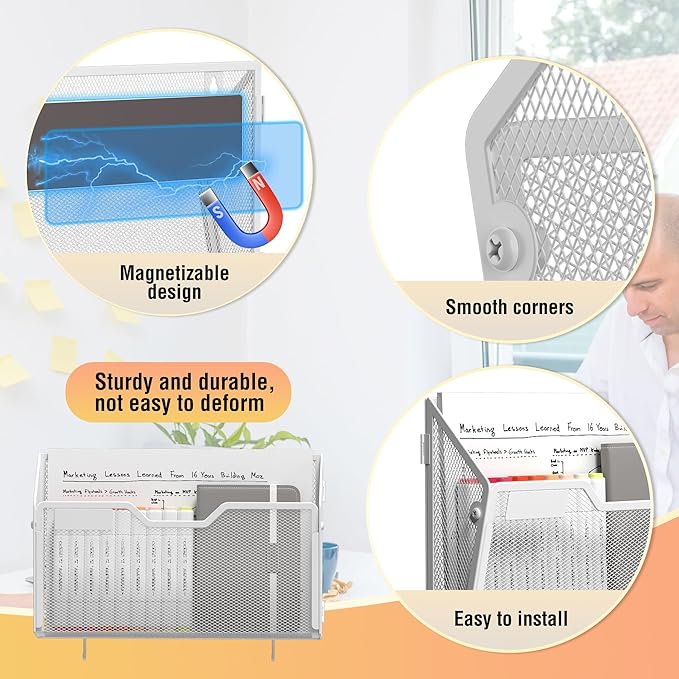 Docnest 3 Pack Magnetic Wall Mounted File Holders, Mesh Letter Organizer - Image 3