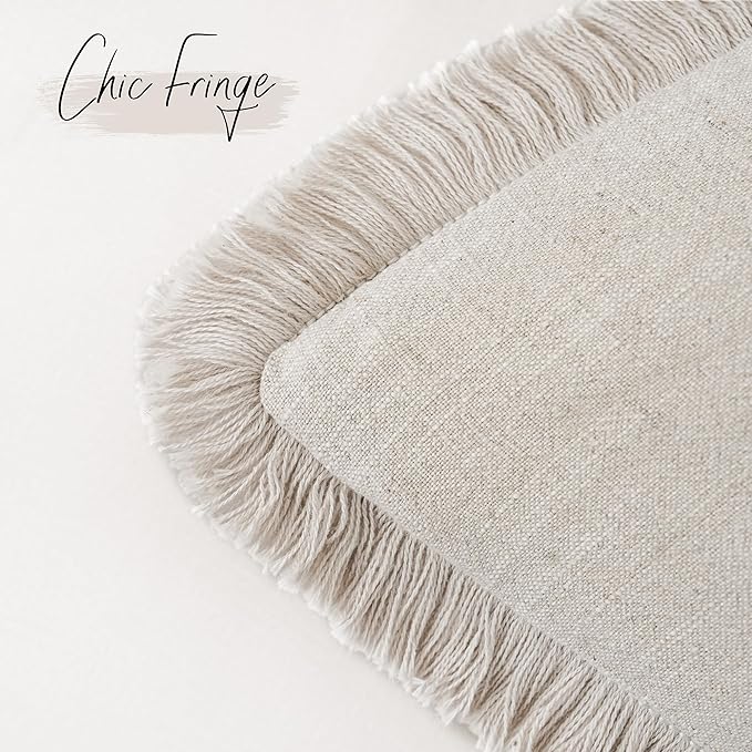 Foindtower Set of 2 Decorative Linen Fringe Lumbar Throw Pillow Covers Boho - Image 3