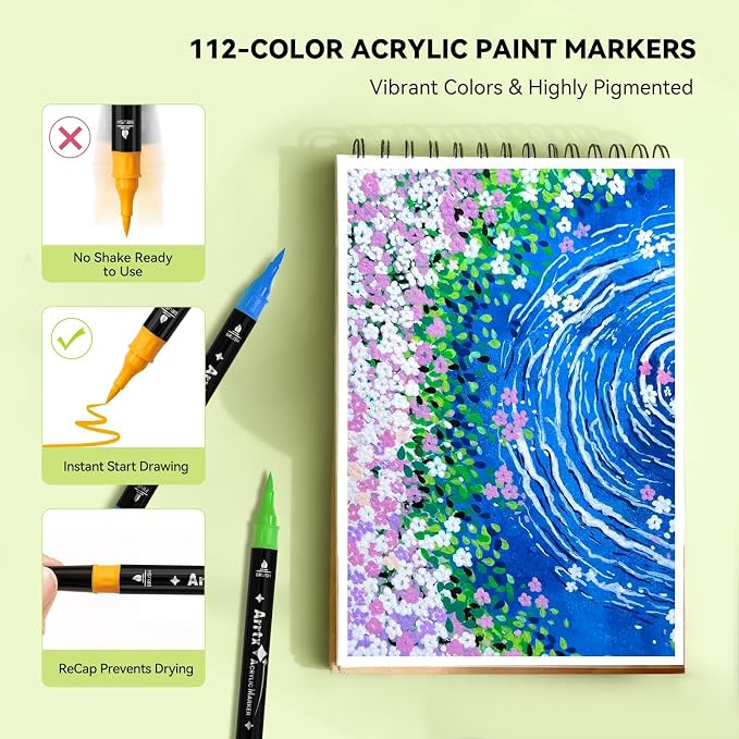 Arrtx Dual Tip Acrylic Markers 112 Colors, Brush and Fine Tip Acrylic Paint - Image 3