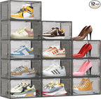 TOFWOF 12 Pack XX Large Shoe Organizer, Heavy-Duty Hard Thicken Plastic Clear by TOFWOF
