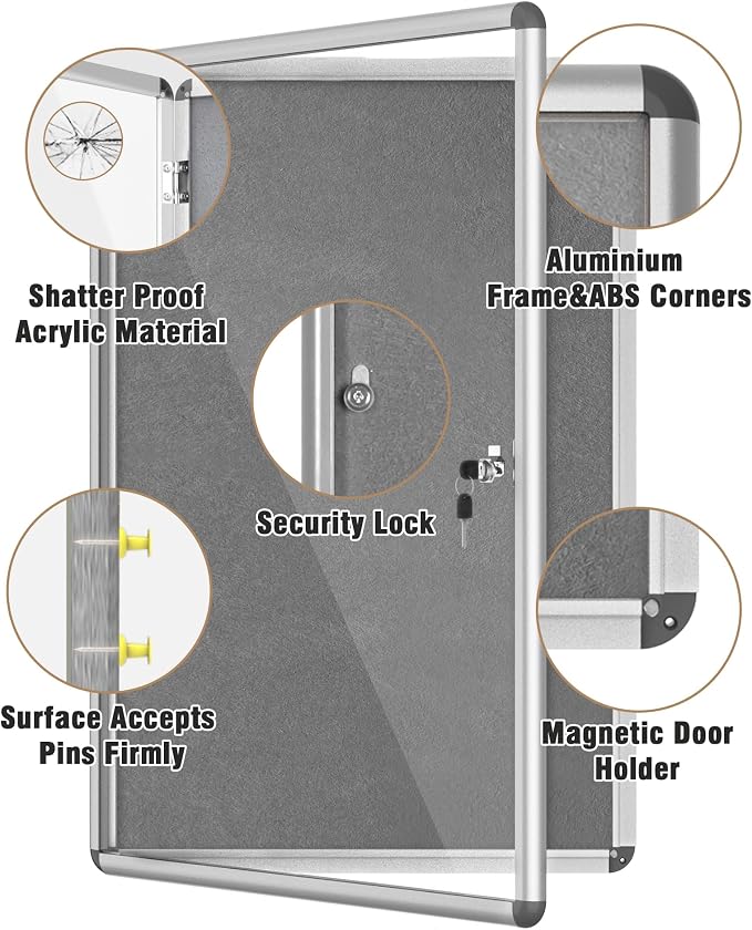 Mifuro 36"x24" Enclosed Bulletin Board, Lockable Weather-Resistant Aluminum - Image 3