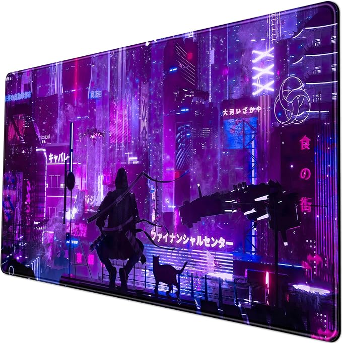 Anime Neon Mouse Pad Purple City Gaming Desk Big Cute Kawaii Pink Extended by LuckyCow