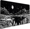Black and White Desk Mat Dark Nature Forest Mouse pad XXL Starry Night Mountain by Mechanical+Cattle