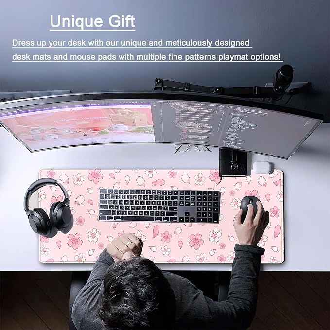Cherry Blossom Mouse Pad Kawaii Pink XL Large Extended Gaming Desk Mat Cute - Image 2