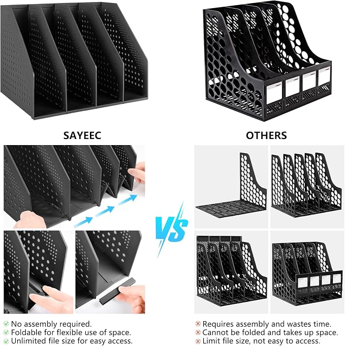 SAYEEC Collapsible Magazine Holder Plastic Desktop 4 Compartment File Rack - Image 6