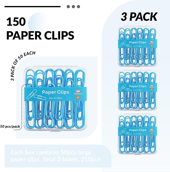 NEEWAY Colorful Large Paper Clips, 2 Inch Jumbo Paper Clips, 3 Pack of 50 - Image 3