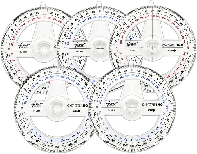 360° Protractor Pack of 5 Protactors Plastic Protractor Math Protractors Clear by LYHLYA