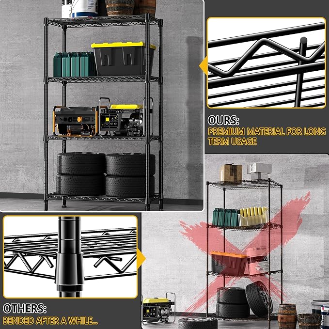M MZG 1000 lbs 4 Tier Shelf Metal Storage Shelves Shelving Wire Rack Heavy Duty - Image 6